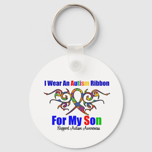Autism Tribal Ribbon Son Keychain (Front)