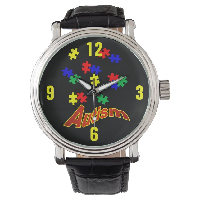 Autism Vintage Leather Strap Watch (Front)