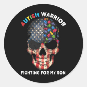 Autism Warrior Fighting For My Son Gifts For Mom D Classic Round Sticker