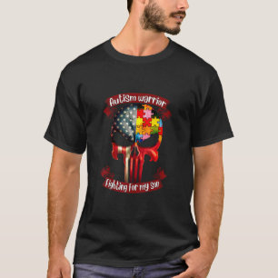 Autism Warrior Fighting For My Son Skull Autistic T-Shirt