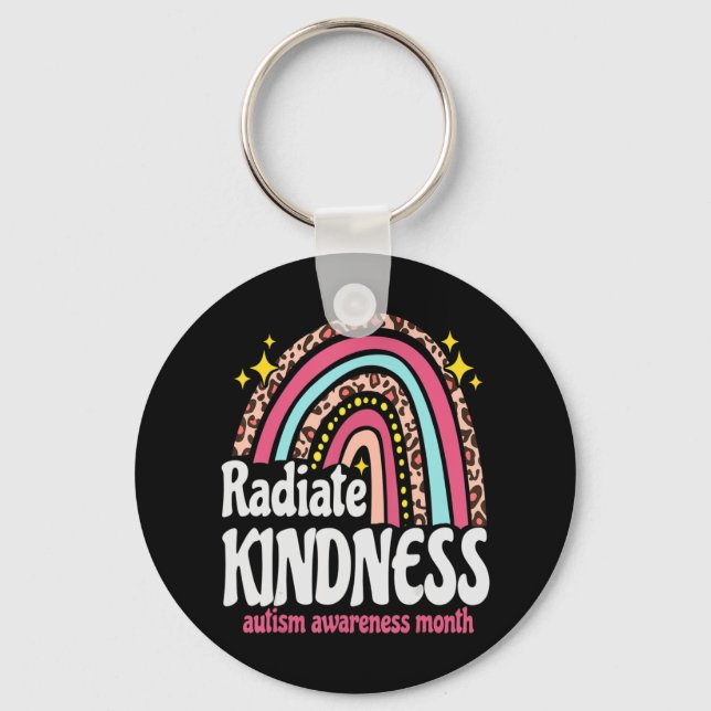 autism world awareness leopard rainbow Radiate Kin Keychain (Front)