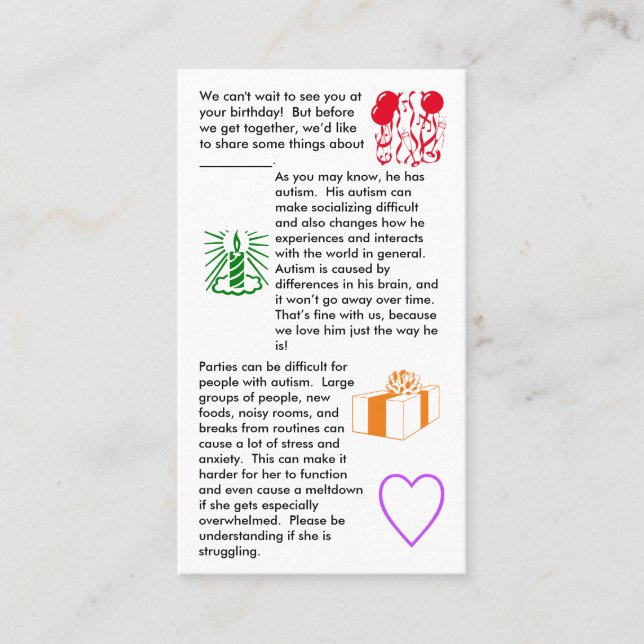 Autisme Anniversaire Carte de visite (Devant)