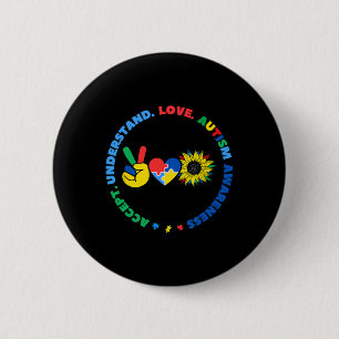 Autisme Kids Superheroes Sunflower Peace Hand Sign 2 Inch Round Button