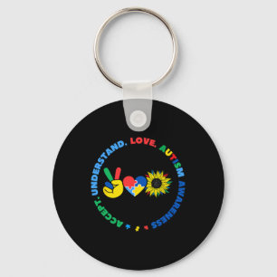 Autisme Kids Superheroes Sunflower Peace Hand Sign Keychain