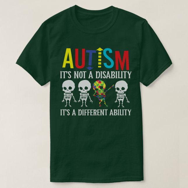 AutismIt's a Different Ability Dabbing Skeleton Pu T-Shirt (Design Front)
