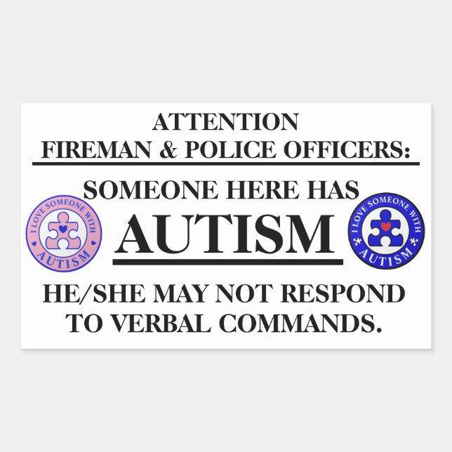 AutismPuzzlePiece.com Autism Fire/Emergency Safety Sticker (Front)