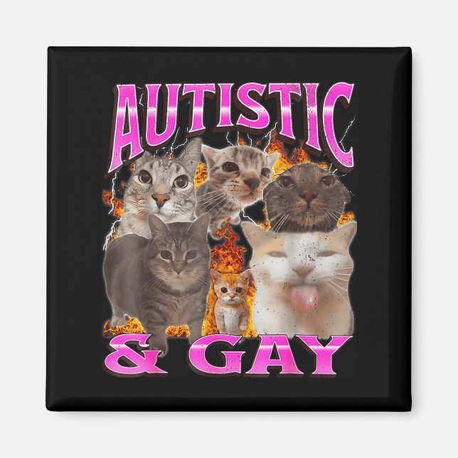 Autistic And Gay Funny Cat Meme Bootleg Graphic  Magnet (Front)