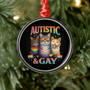 Autistic And Gay Funny Cat Metal Ornament