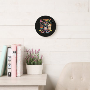 Autistic And Gay Funny Cat Round Clock