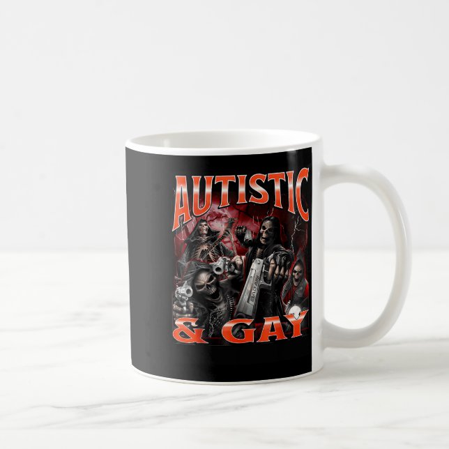 Autistic And Gay Funny Hard Skeleton Meme Bootleg  Coffee Mug (Right)