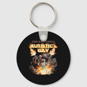 Autistic And Gay Skeleton Cursed Autism Meme Keychain