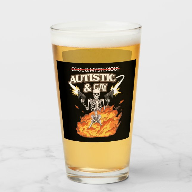 Autistic and Gay Skeleton Funny Autism Awareness Glass (Front Filled)