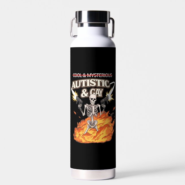 Autistic and Gay Skeleton Funny Autism Awareness Water Bottle (Front)