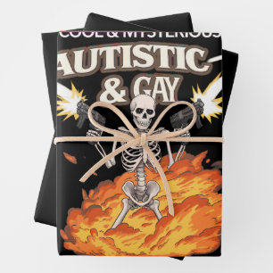 Autistic and Gay Skeleton Funny Autism Awareness Wrapping Paper Sheet