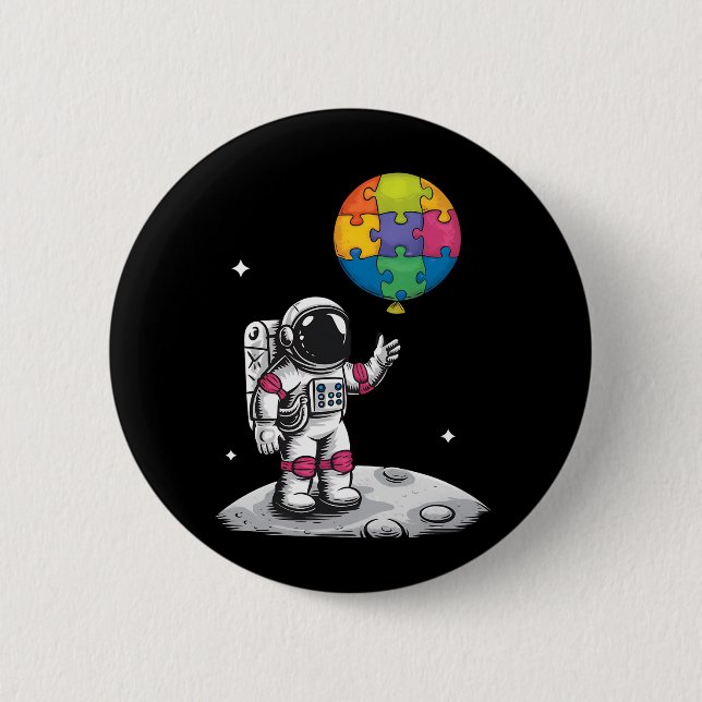 Autistic Astronaut Balloon Space Autism Awareness 2 Inch Round Button (Front)