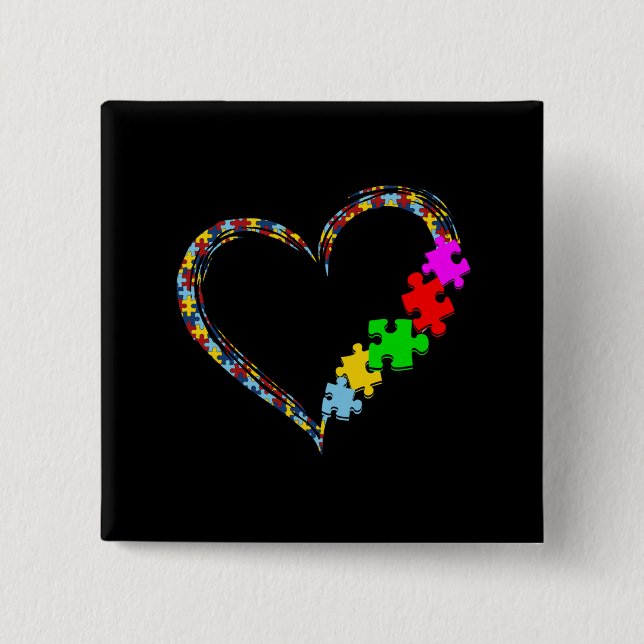 Autistic | Autism Awareness Heart Puzzle Piece 2 Inch Square Button (Front)