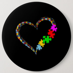 Autistic   Autism Awareness Heart Puzzle Piece 6 Inch Round Button