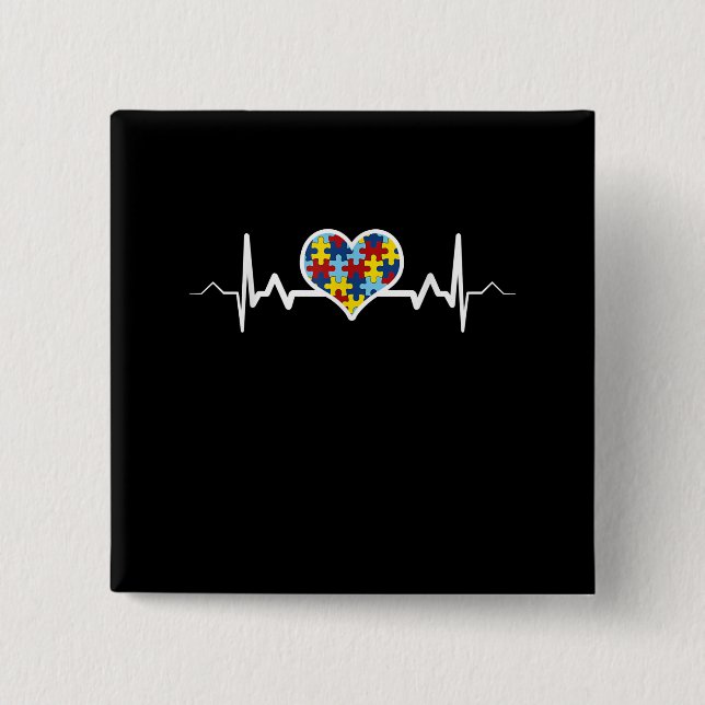 Autistic | Autism Awareness Heartbeat Puzzle Pride 2 Inch Square Button (Front)