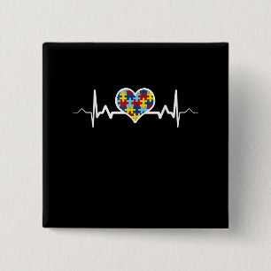 Autistic   Autism Awareness Heartbeat Puzzle Pride 2 Inch Square Button