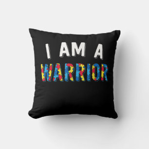 Autistic Autism Awareness I Am Warrior Puzzle Throw Pillow