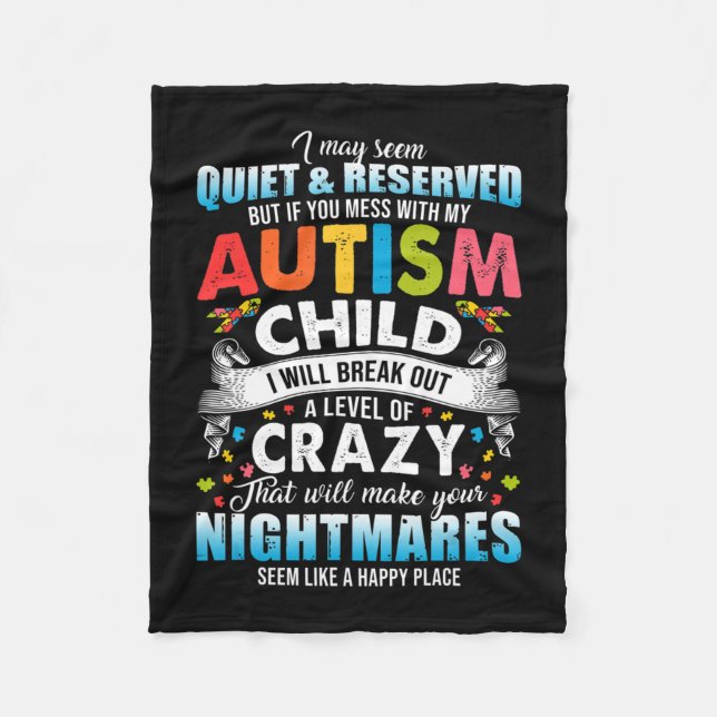 Autistic Autism Awareness Puzzle Pieces Proud Auti Fleece Blanket (Front)