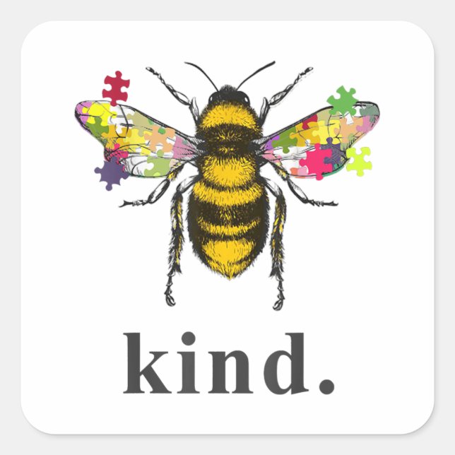 Autistic | Autism Be Kind Beekeeper Puzzle Piece Square Sticker (Front)
