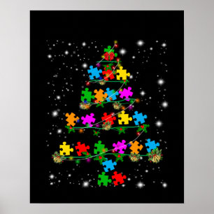 Autistic Autism Puzzle Piece Christmas Tree Poster
