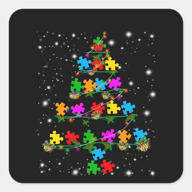 Autistic | Autism Puzzle Piece Christmas Tree Square Sticker (Front)
