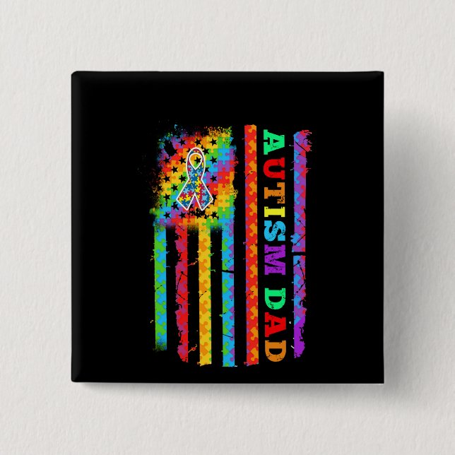 Autistic | Autistic Dad Autism USA Flag 2 Inch Square Button (Front)