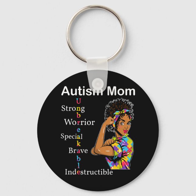 Autistic awareness Gift with Afro African American Keychain (Front)