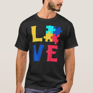 Autistic Awareness Month Love Puzzle Pieces Heart  T-Shirt