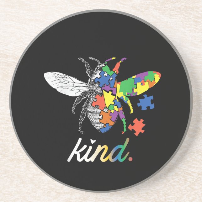 Autistic | Be Kind Beekeeper Puzzle Piece Coaster (Front)