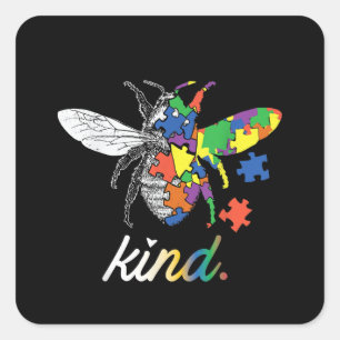 Autistic   Be Kind Beekeeper Puzzle Piece Square Sticker