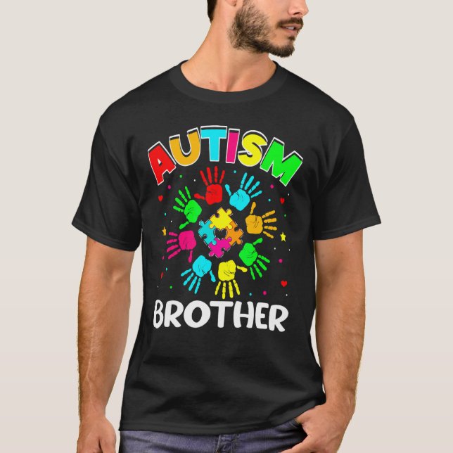 Autistic Brother Puzzle Support Family Autism Awar T-Shirt (Front)