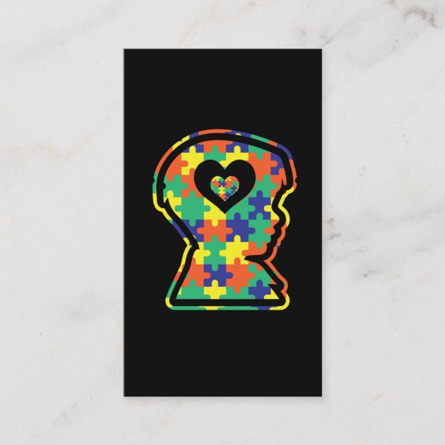 Autistic Child Colorful Puzzle Symbol Silhouette Business Card (Front)