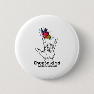 Autistic   Choose Kind Autism Awareness Butterfly 2 Inch Round Button