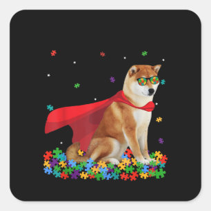 Autistic   Cool Shiba Inu Dog Hero Autism Puzzle Square Sticker