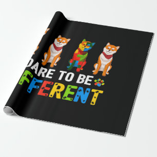 Autistic Dare To Be Different Cute Shiba Inu Dog Wrapping Paper