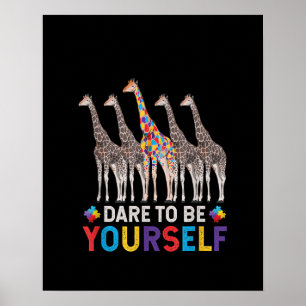 Autistic Dare To Be Different Giraffe Puzzle Piece Poster