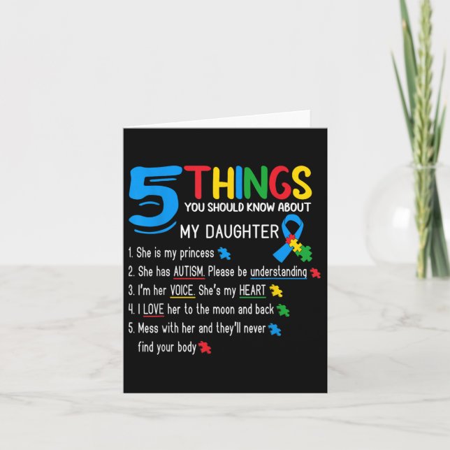 Autistic Daughter Autism Awareness Support Mom Dad Card (Front)