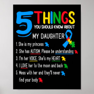 Autistic Daughter Autism Awareness Support Mom Dad Poster