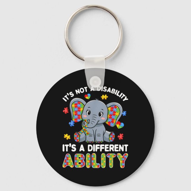 Autistic Different Ability Autism Awareness Elepha Keychain (Front)