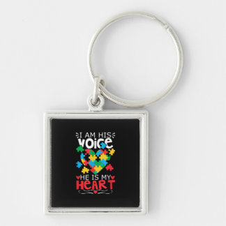Autistic | I Am His Voice He Is My Heart Puzzle Keychain