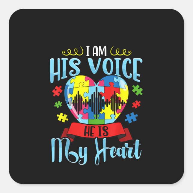 Autistic | I Am His Voice He Is My Heart Puzzle Square Sticker (Front)