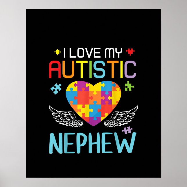 Autistic | I Love My Autistic Nephew Heart Puzzle Poster (Front)