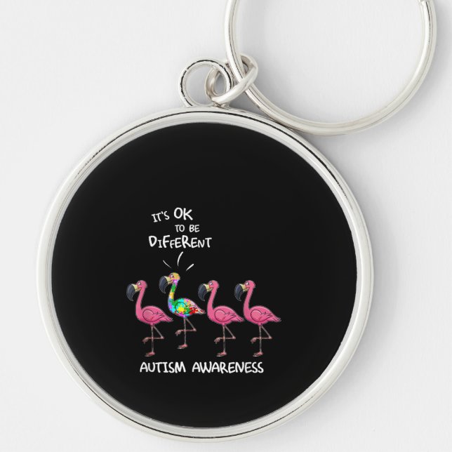 Autistic | It's Ok To Be Different Flamingo Puzzle Keychain (Front)