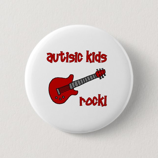Autistic Kids Rock with Guitar (multiple colours) 2 Inch Round Button (Front)