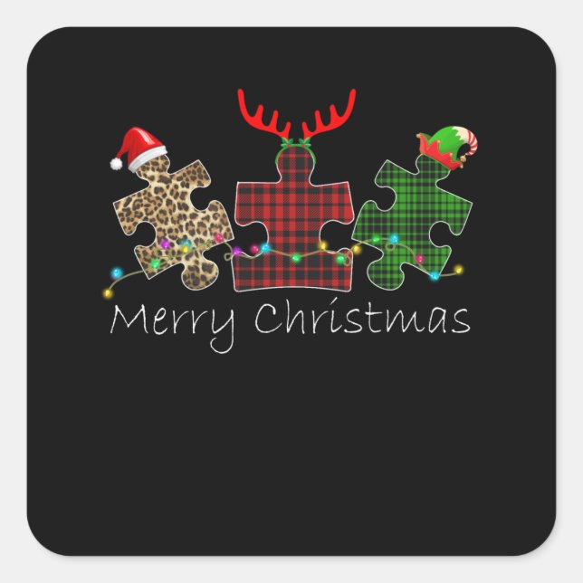 Autistic | Merry Christmas Autism Puzzle Piece Square Sticker (Front)