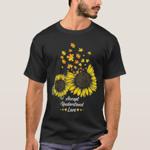 Autistic Mom Dad Gifts Sunflower Autistic Puzzle P T-Shirt