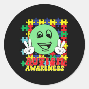 Autistic Puzzle Pieces Smile Face Autism Awareness Classic Round Sticker